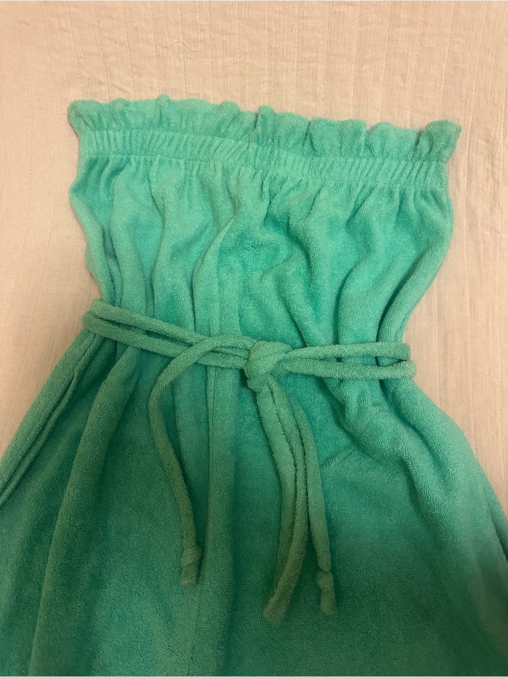Vintage Ladies Aqua Strapless Terry Jumpsuit with Drawstring Waist - Picture 3 of 5